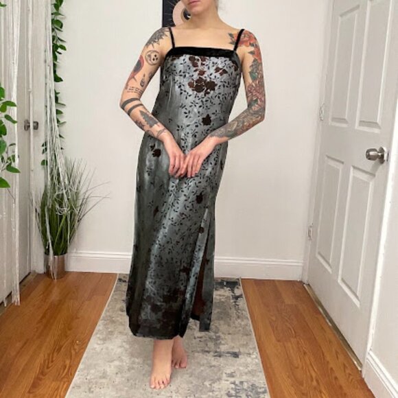 Y2K Andrea Rosati Sleeveless Floral Maxi Dress Square Neck Size 6 Gray/Black - Picture 4 of 14